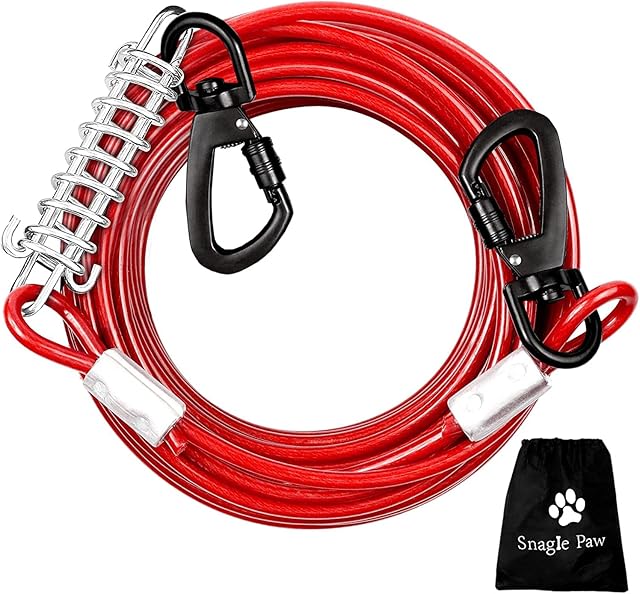 Tie Out Cable for Dogs, 12m Dog Runner with Shock Absorbing Spring for Yard and Camping,Reflective Puppy Runner Cable,Rust Proof Dog Yard Run Leash for Small to Large Dogs