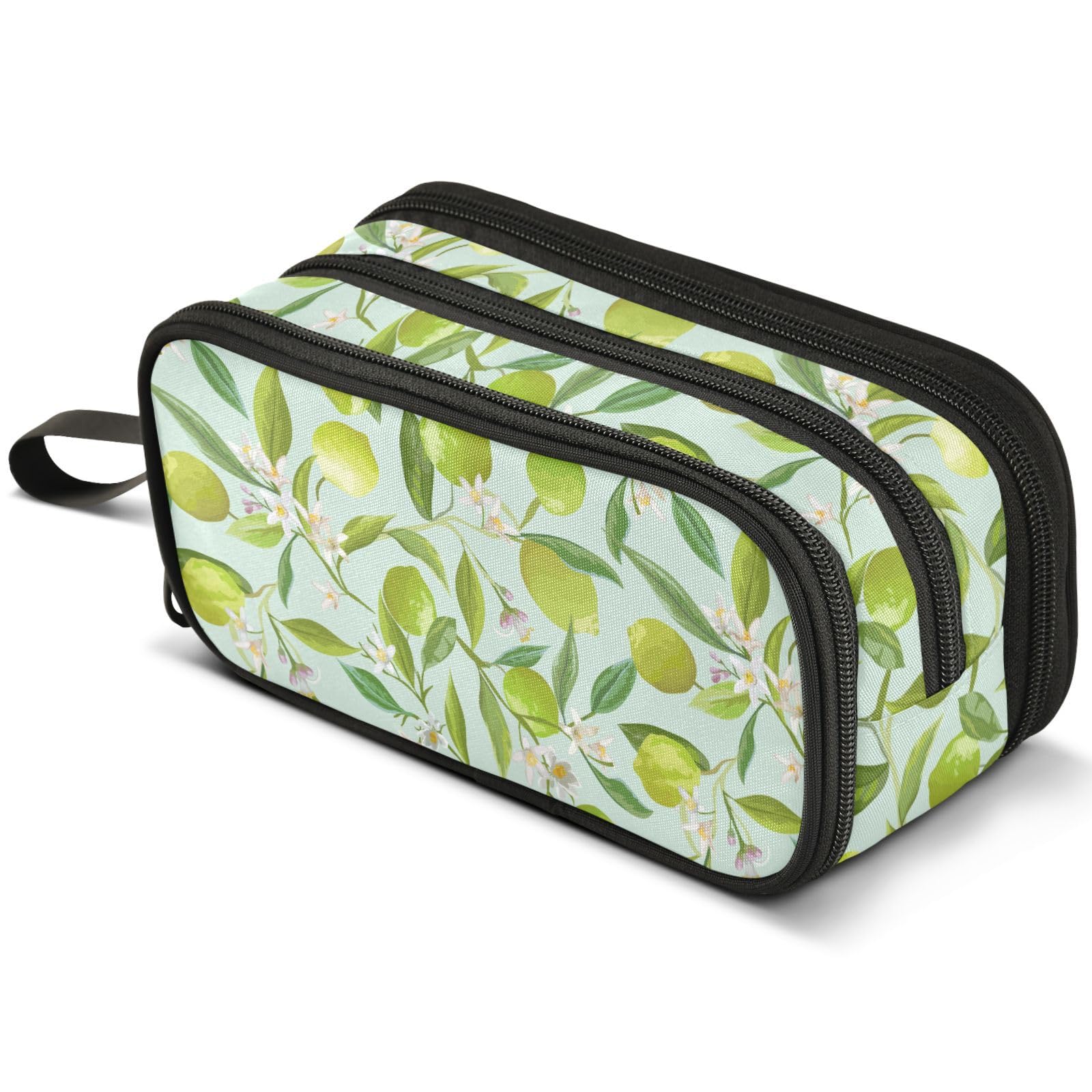 Mnsruu Vintage Green Lemon Pencil Case Large Capacity Pen Pouch Pencil Bag with 3 Compartments Pen Holder Organizer Stationery Bag