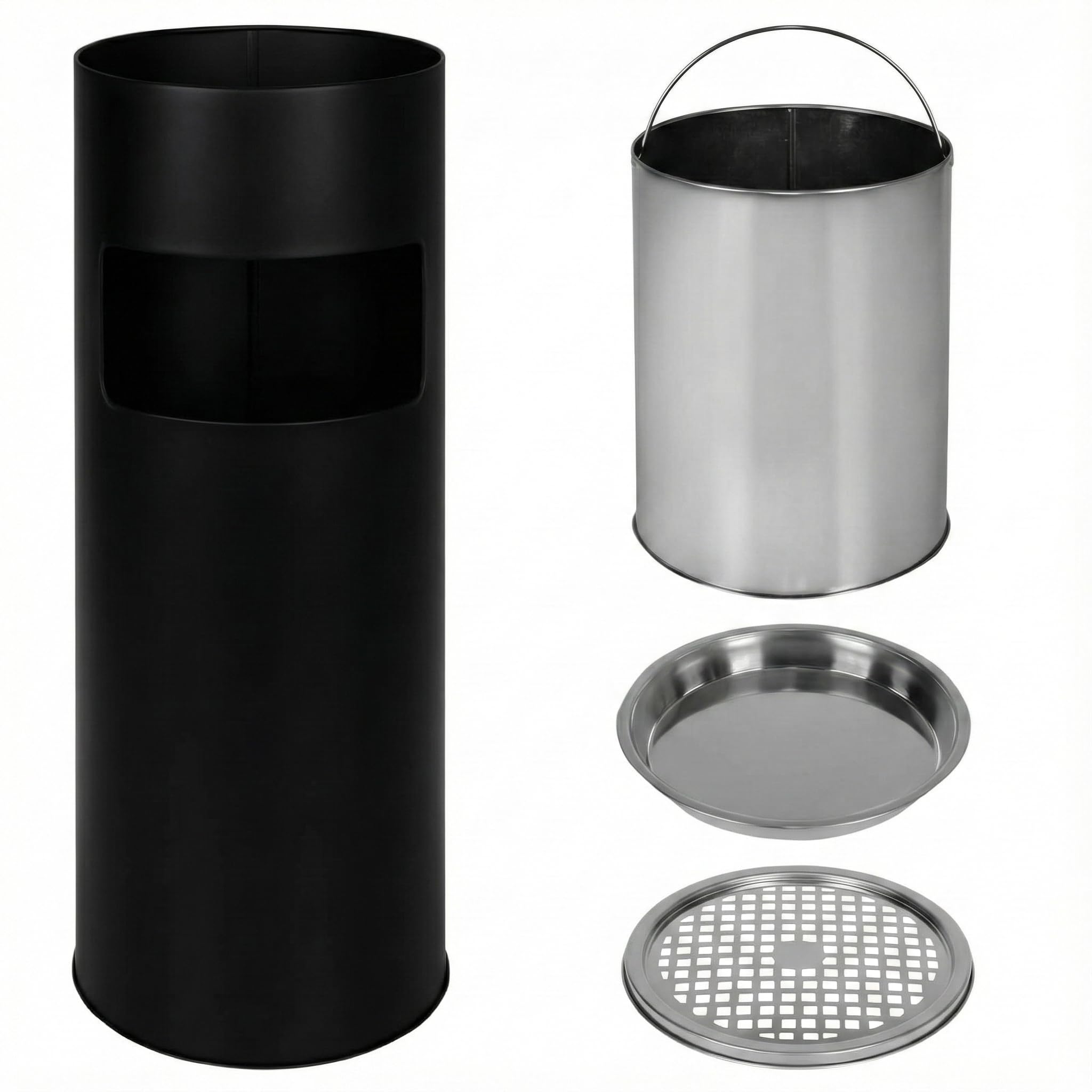 2 en 1 cenicero de pie exterior con papelera negro 61x25 cm papelera cenicero exterior de acero para terrazas hoteles y bares colillero de pie profesional resistente y estable para jardín
