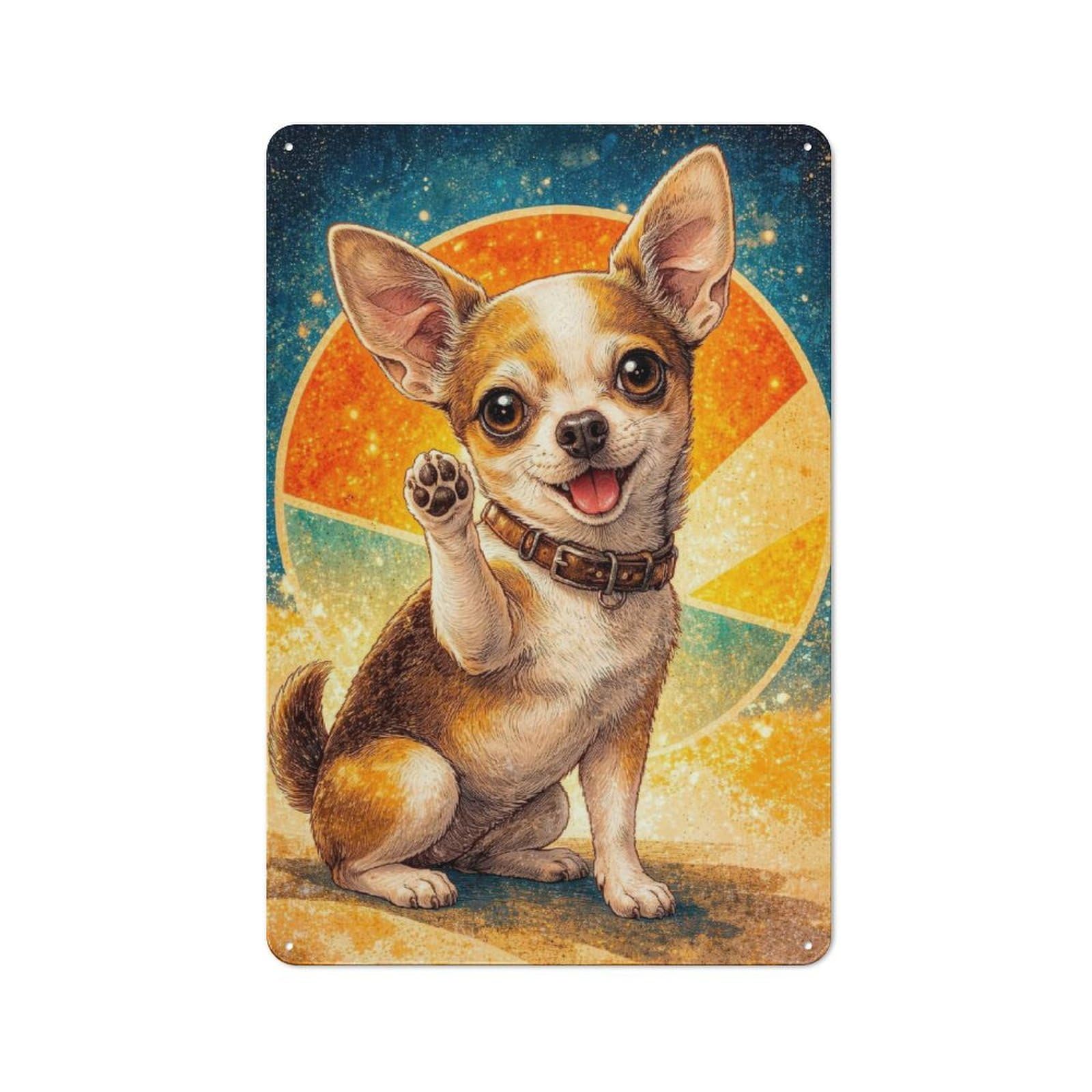 Junmoney Style-15 Retro-Style Tin Sign 30X20cm Featuring Cute Chihuahua Waving Paw For Hallway Wall, For Garage, Workshop And Man Cave Decoration