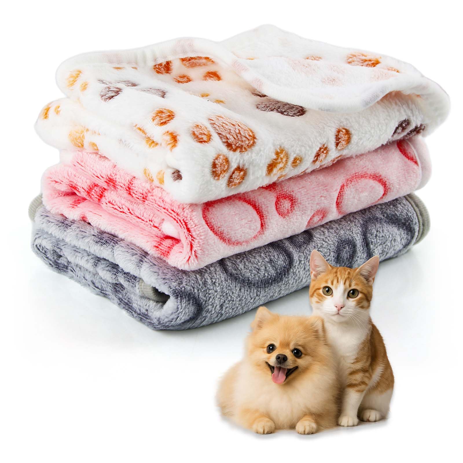 Bundle Lot de 3 couvertures en peluche douce pour chiens, chats de petite taille moyenne, lavable (3A, 60 x 40 cm)