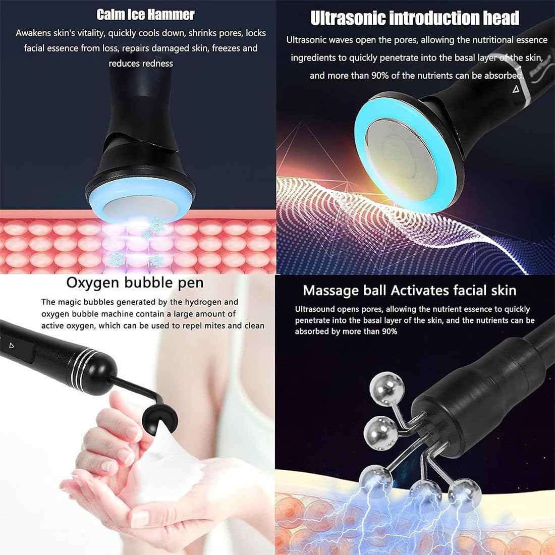 Máquina Belleza Facial De Hidrooxigenación 11 En 1, Limpiador Poros con Microdermoabrasión,Removedor Puntos Negros con Pulverizador Microburbujas Y Mascarilla Facial LED