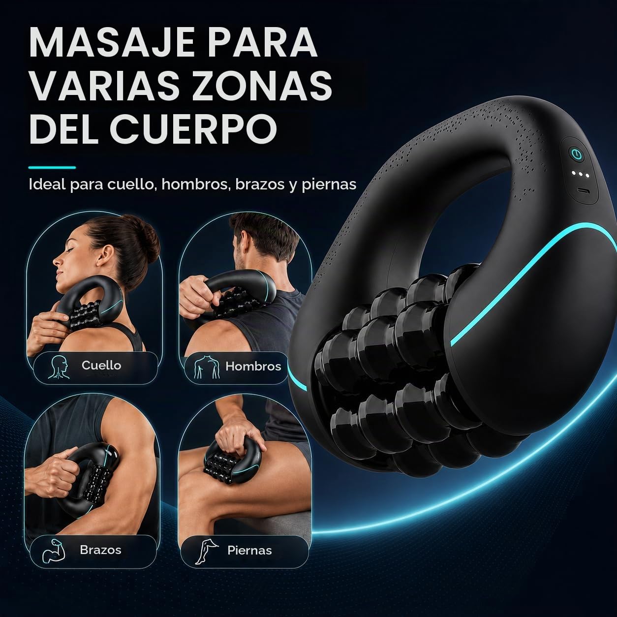 Rodillo Masajeador Eléctrico Corporal, Dispositivo Portátil de Masaje Muscular Profundo con Mango, 3 Velocidades Ajustables para Piernas, Brazos y Espalda