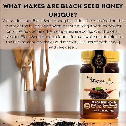 Miniatura 4 de Paquete de 6 Miel de Semilla Negra Mujeza  No Mezclada con Aceite o Polvo  Sin Gluten  Sin OGM  Miel Orgánica  Potenciador Inmune  Miel Cruda 100%