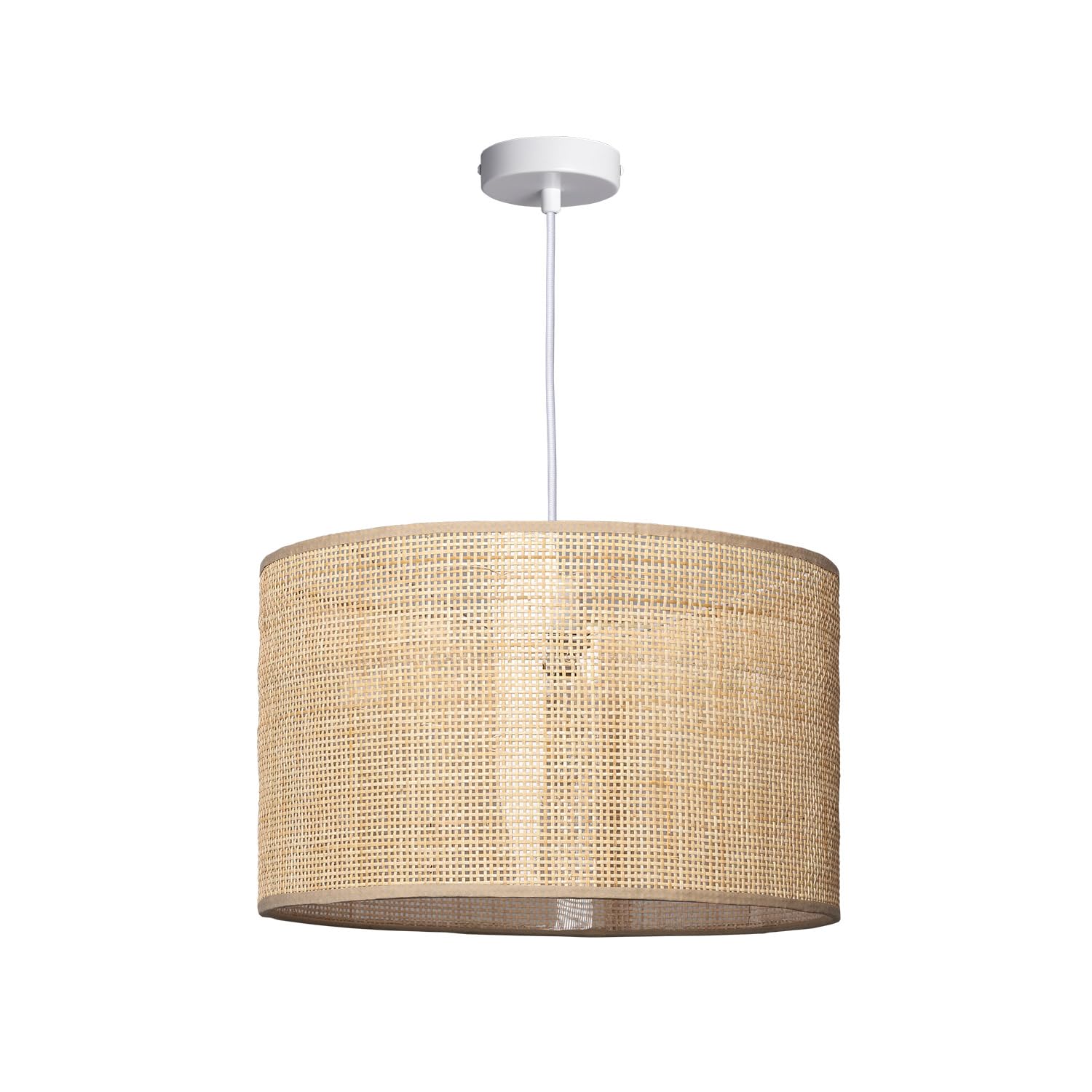 LEDKIA LIGHTING - Lámpara Colgante Ratán Baracoa | Diseño Elegante | Compatible Bombilla E27 | Uso Interior IP20 | Ideal Salón, Dormitorio | Techo Blanco, Metal, Textil, Ratán