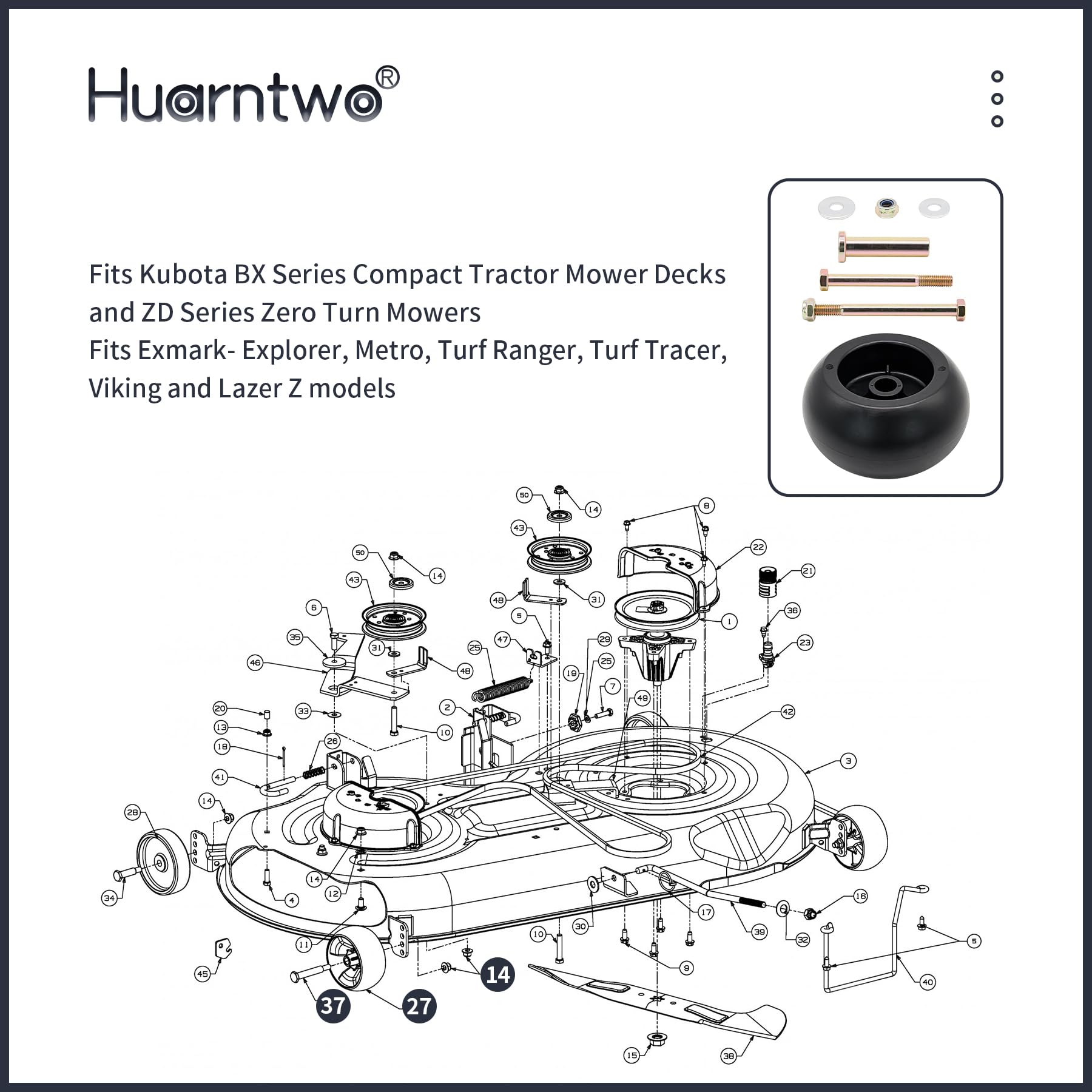 2 Deck Wheel & Hardware Kit - Fits Exmark Mowers - Replaces 103-3168, 103-4051, K5371-42110