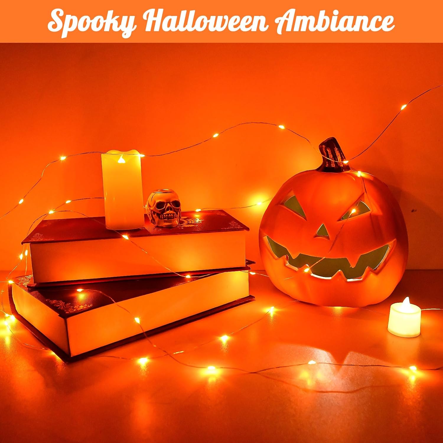 cshare Halloween String Lights Outdoor Waterproof, Orange Solar Fairy Lights 16.4ft 50LED 8 Modes Orange Fall Outdoor Lights for Fall Decor Outside Pathway Patio Party Backyard Decorations image 2