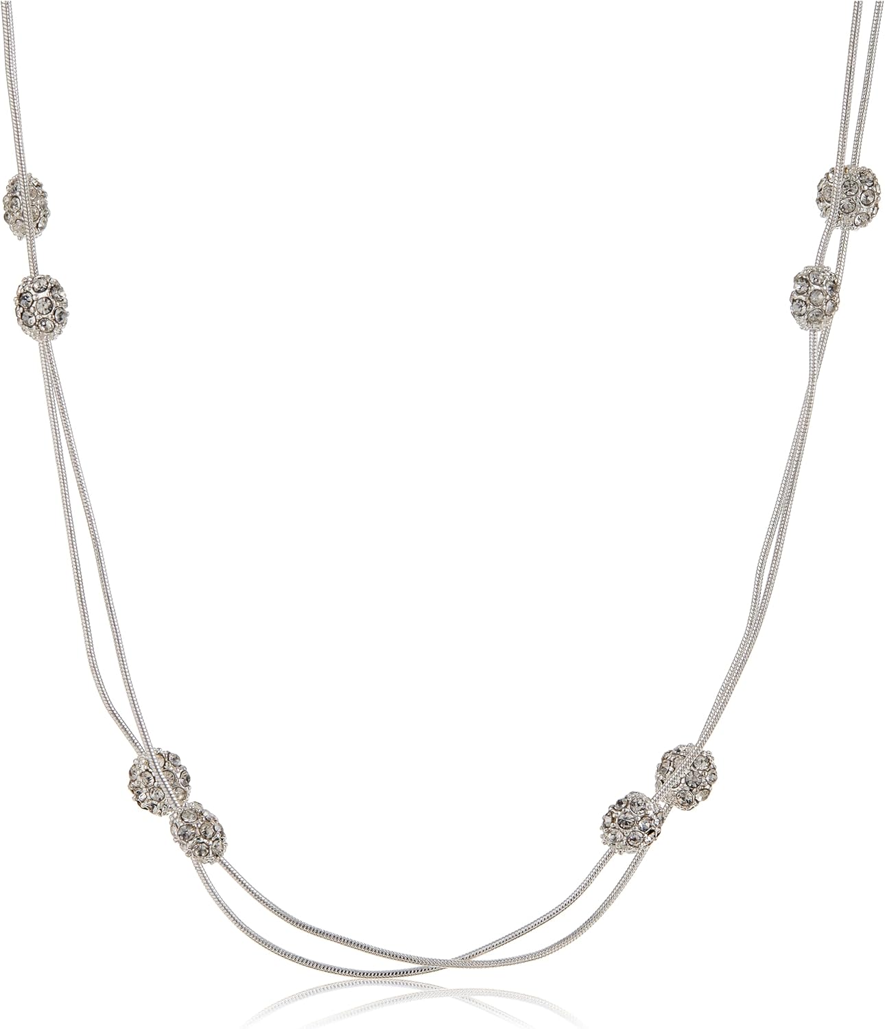 Anne Klein Silver Tone and Crystal 42" Fireball Illusion Strand Necklace