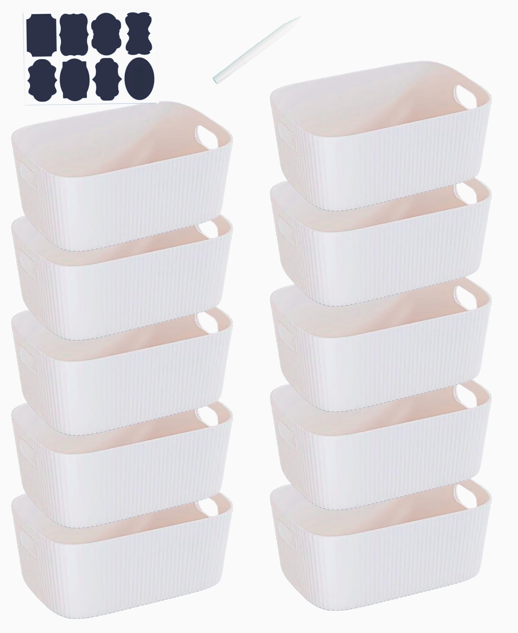 10 contenitori in plastica con manici, 30 × 20 × 12 cm, organizer per armadio da cucina, per cucina e bagno