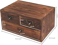Vista 3 de MyGift Organizador de escritorio de madera con cajones, gabinete de almacenamiento de madera marrón oscuro con 3 cajones para suministros