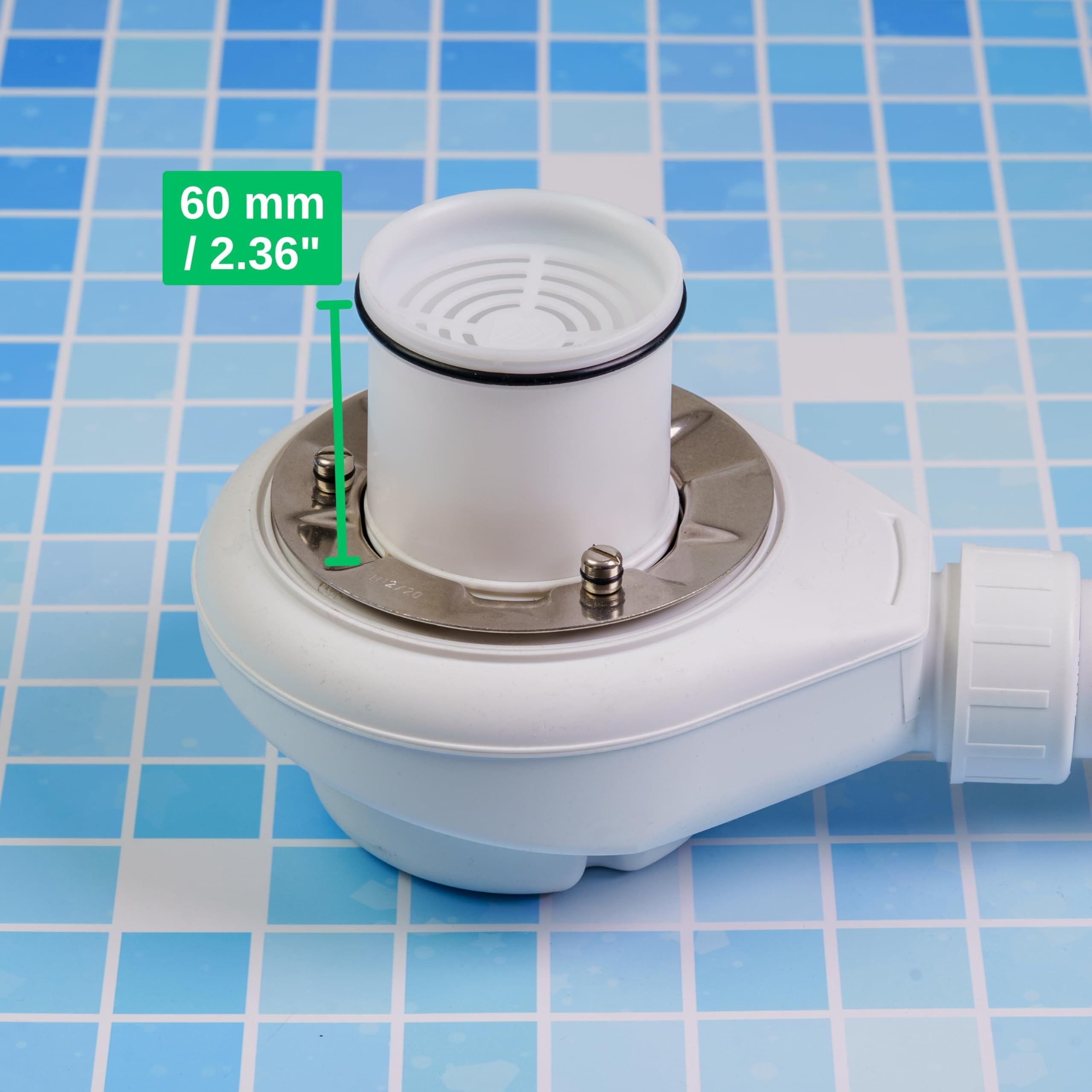 Capot et tube plongeur pour écoulement de douche, Ø 115 mm, compatible avec la garniture d'écoulement Viega Tempoplex à partir de l'année de construction 2006, couvercle ABS chromé