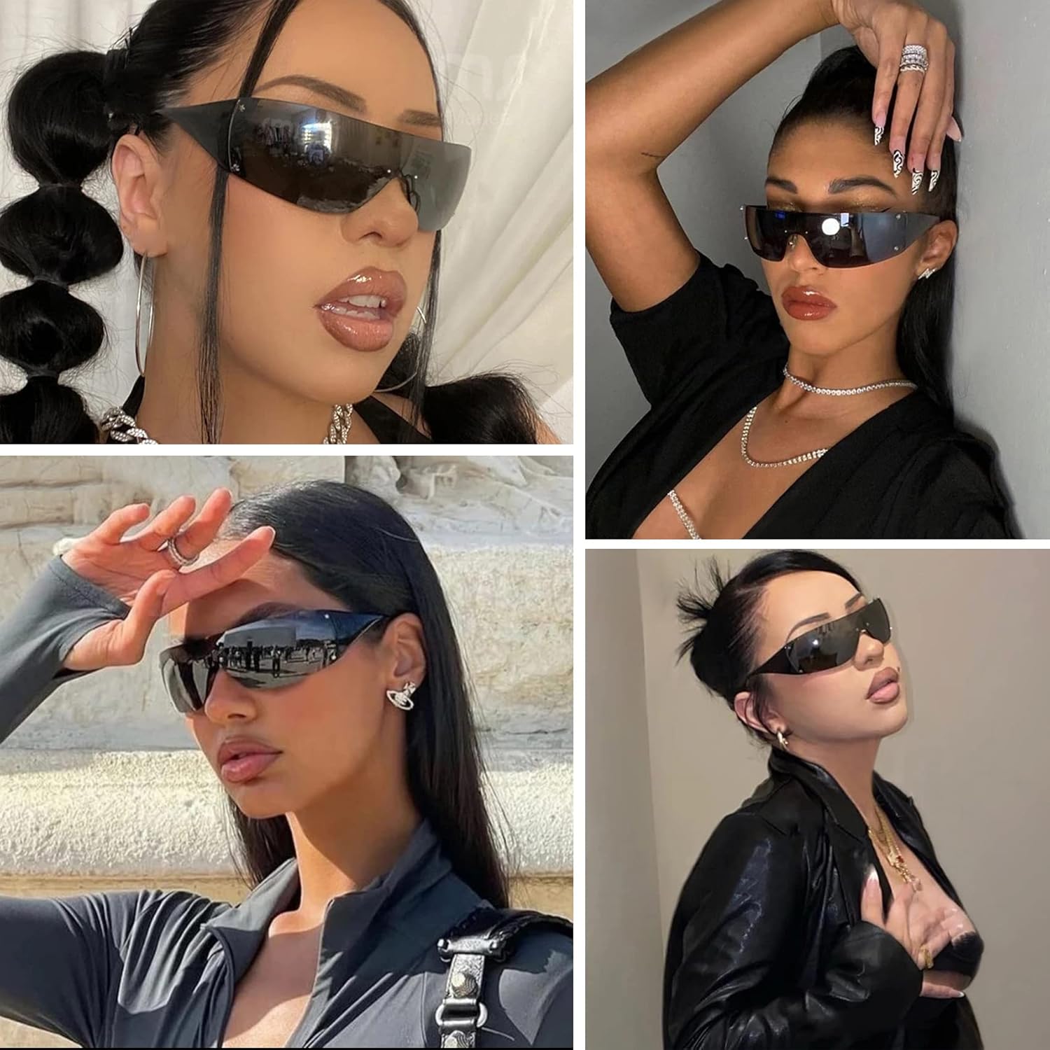 Trendy Rimless Star Y2K Sunglasses for Women Men Shield Oversized Wrap Around Frame... - Image 3