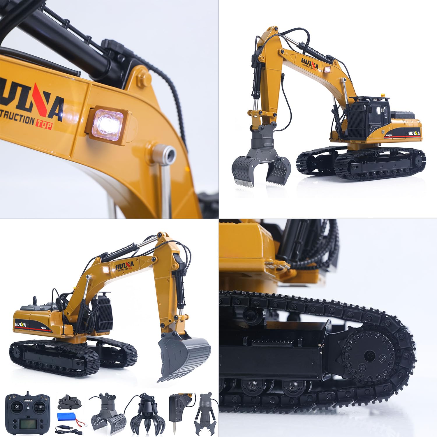 TOUCAN RC HOBBY HUINA Upgrade 580 1:14 Metall RC Bagger Modell Baufahrzeug Elektrischer Kugelgreifer 360 Grad drehbare Scherkralle Sound und Licht