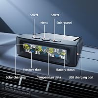 KAOLALI T12-6 Vezeték Nélküli Napelemes Gumiabroncs Nyomásfigyelő Rendszer 6 Kerékhez - 9,9 Bar/144 PSI, Autó, Lakókocsi, Busz 9