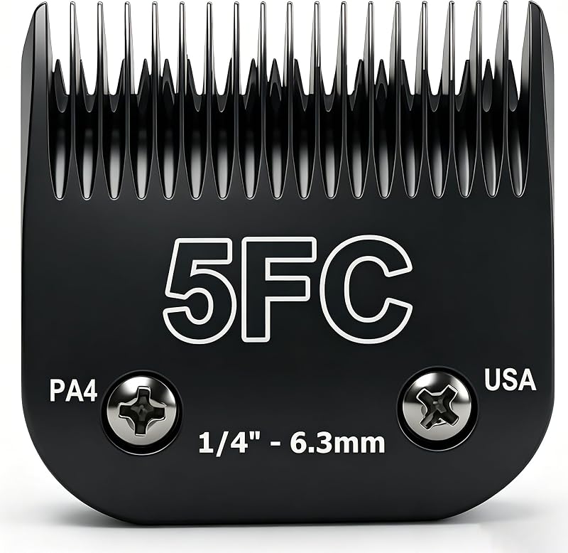 5FC Pet Dog Grooming Steel Blades Compatible with Andis Wahl Oster Clippers | Cut Length 1/4-Inch(6.3mm), Detachable Replacement Blade for Dog Clippers, Compatible Accessory Stainless Steel Blade, Black