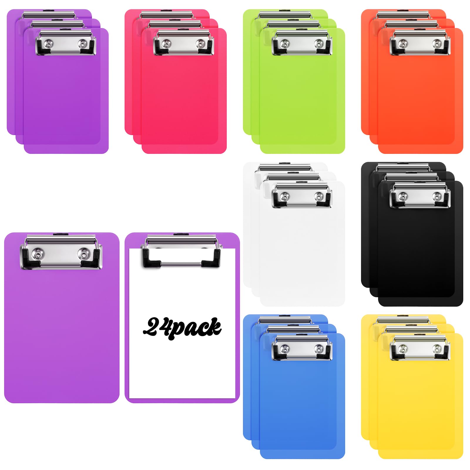 cobee Small Clipboards 4 x 6 Inch,24 Pack Plastic Colorful Mini Clipboard Memo Size with Low Profile Clip Pocket Clip Board for Offices Classroom