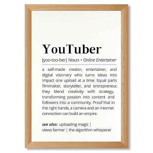 Framed YouTuber Definition Poster Canvas Print Art Modern Minimalist Aesthetic