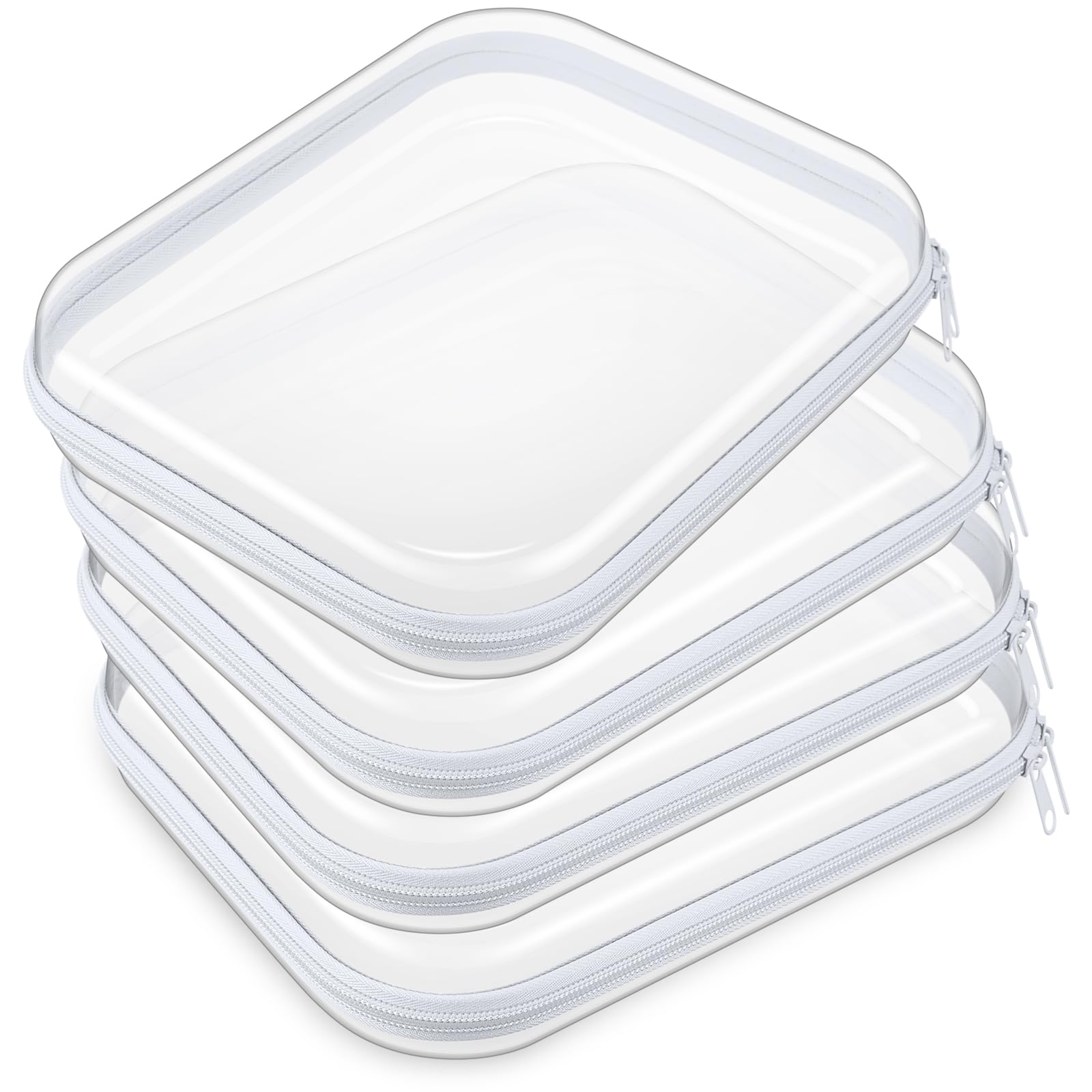 Hoolerry 4 Pcs Hard Clear Zipper Case, Clear, 9.8 x 7.9 x 2 in, White