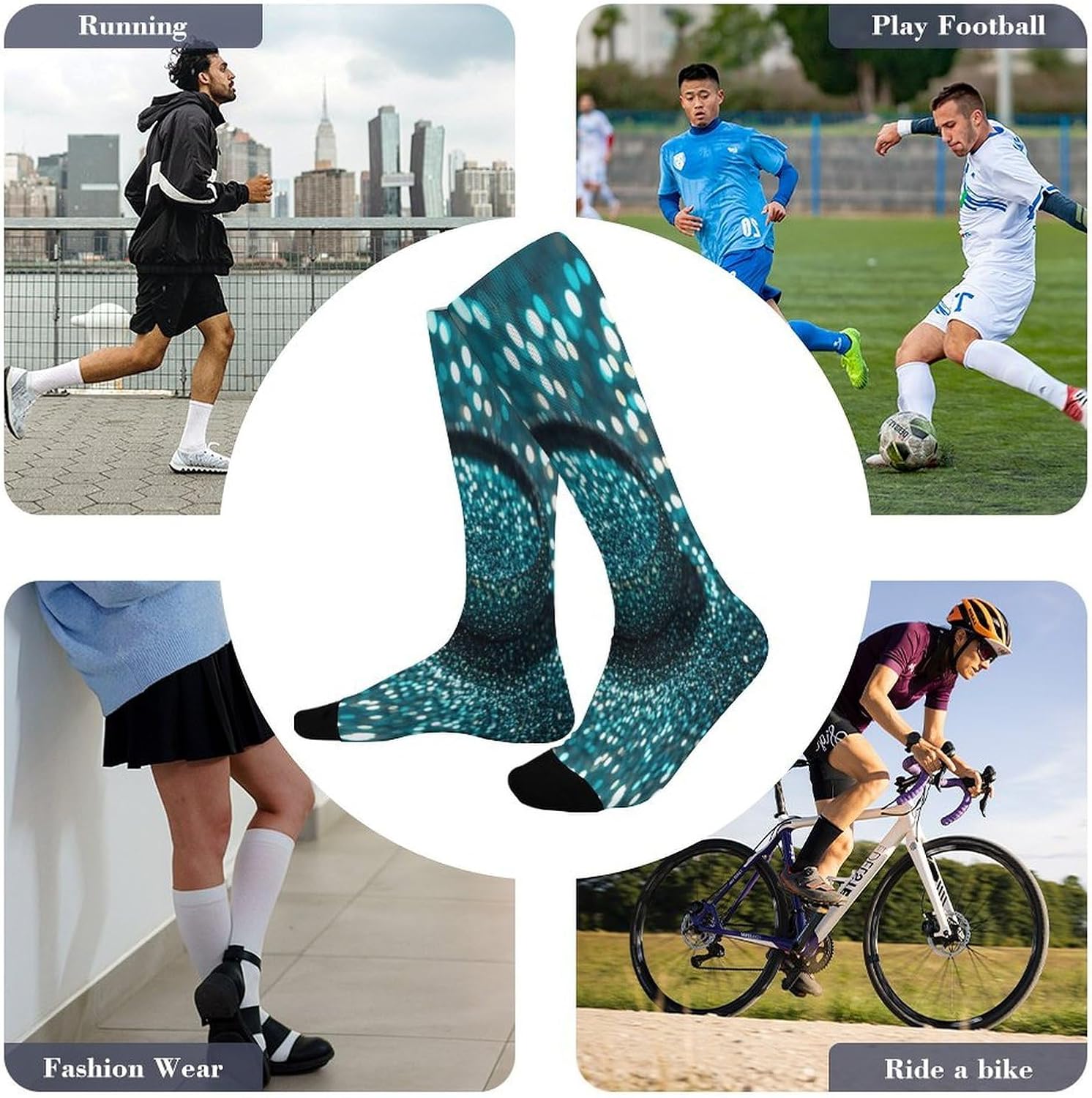Teal Glitter Socks Hiking Boot Socks Casual Knee High Sock Cozy Outdoor Sport Socks for Women Men