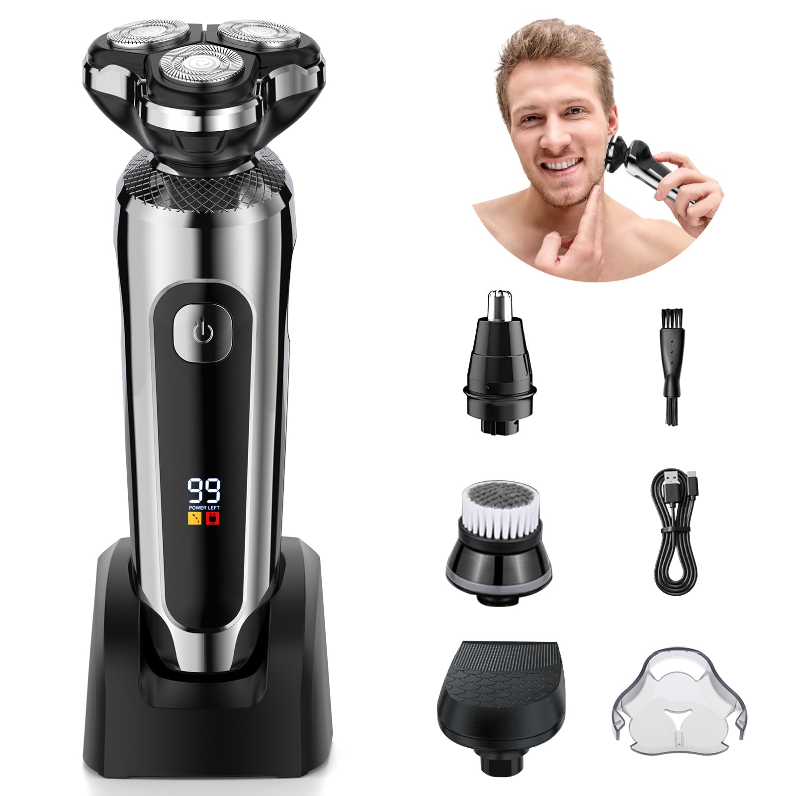 ETROBOT Electric Razor for Men, 2-Speed Electric Shavers, Waterproof Wet/Dry Shaver for Men, Wireless Rechargeable Mens Shaver Electric Razor Grooming Kit