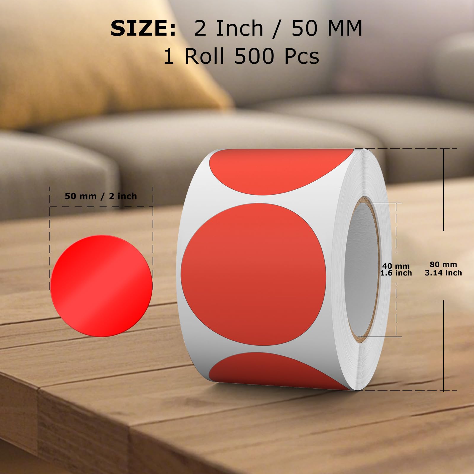 FINDAT 500PCS Red Round Labels 50mm Colour Coding Circle Stickers Vinyl Removable Waterproof Name Tags for Moving Box Gift Sealing Jar - Image 2