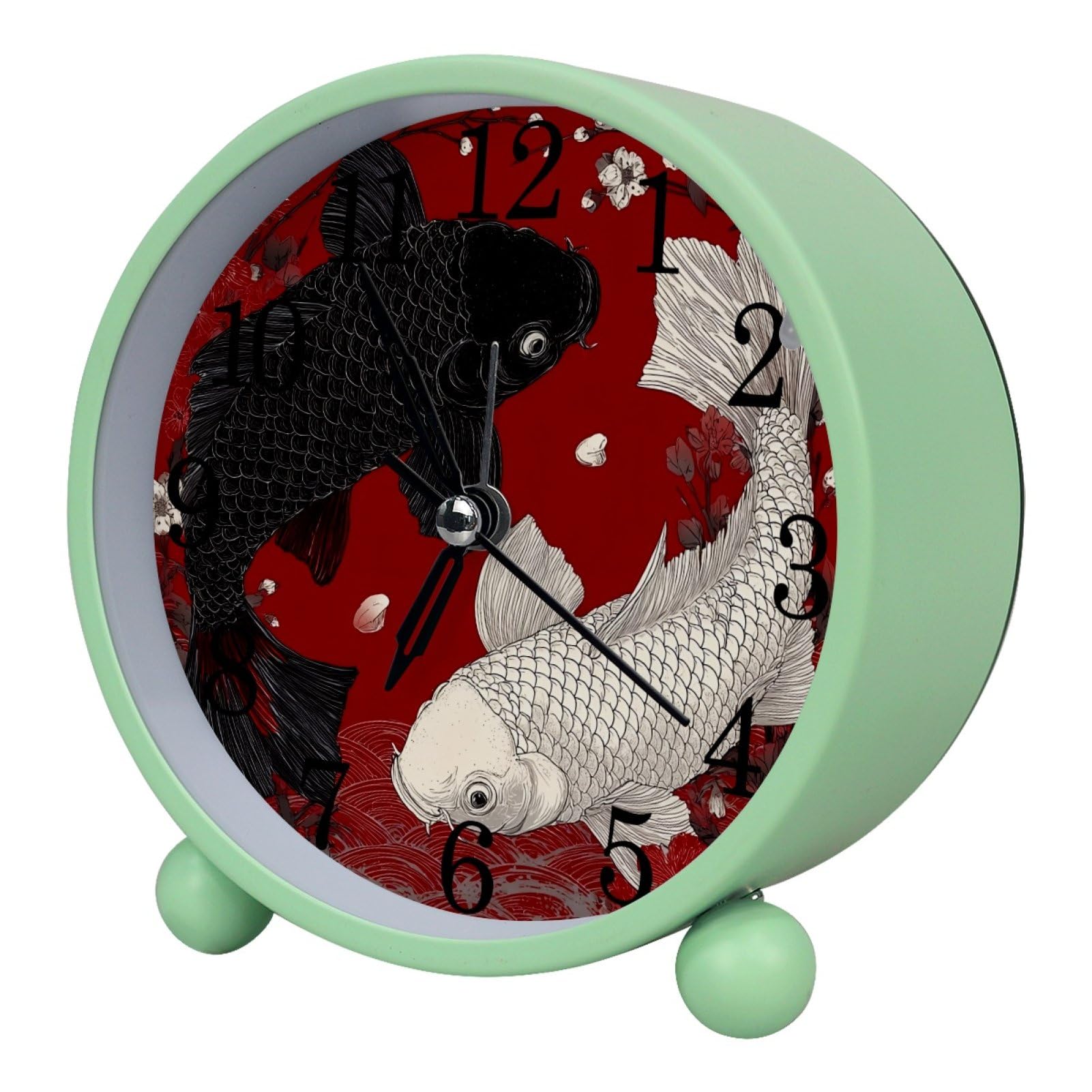 etoenbrc Yin Yang Fish Alarm Clock,Small Battery Operated Clock, Slient Plastic Table Clock for Living Room Bedroom and Office Decor