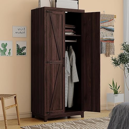 70" Tall Wardrobe Closets with Doors and Shelves, Hanging Clothes