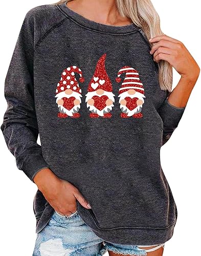 SHAOBGE valentines shirts Pullover Sweatshirt For Women Crew Neck Sweatshirt Long Sleeve Blouse Heavy Sweatshirts for