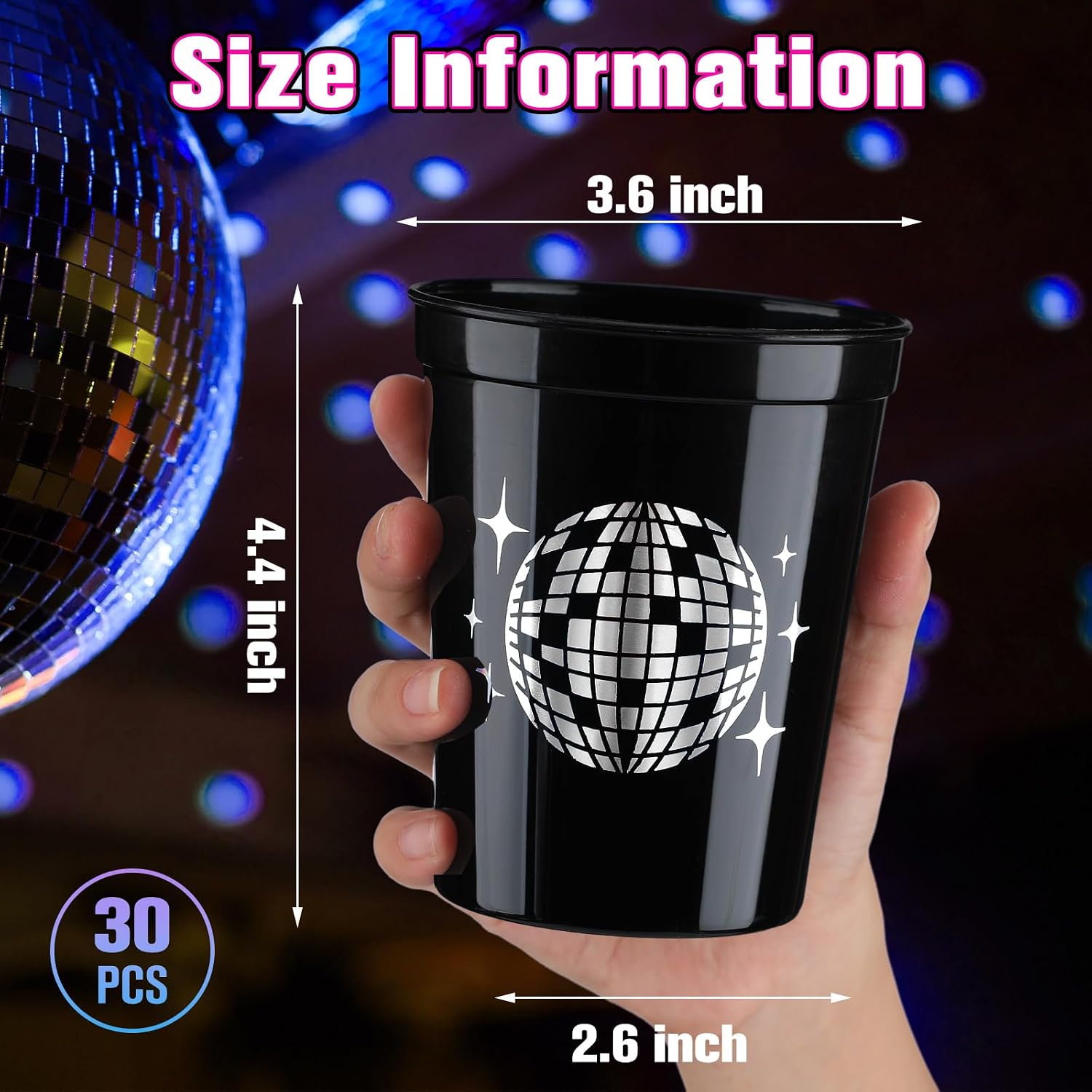Uiifan 30 Pcs 16 oz Disco Party Cups Reusable Plastic Disco Ball Party Favor Cups for Bachelorette Cowgirl Birthday Wedding Bridal Shower 70s 80s 90s Supplies(Black)