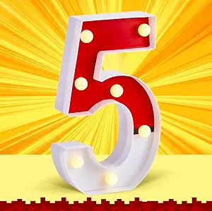 LED Number Lights Cartoon Themed Birthday Decorations LED Light Up Number Centerpieces Table Decoration for Party Supplies Backdrop Wall Decor for Birthday Party Decorations (Number 5)