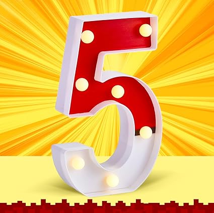 LED Number Lights Cartoon Themed Birthday Decorations LED Light Up Number Centerpieces Table Decoration for Party Supplies Backdrop Wall Decor for Birthday Party Decorations (Number 5)