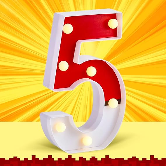 LED Number Lights Cartoon Themed Birthday Decorations LED Light Up Number Centerpieces Table Decoration for Party Supplies Backdrop Wall Decor for Birthday Party Decorations (Number 5)