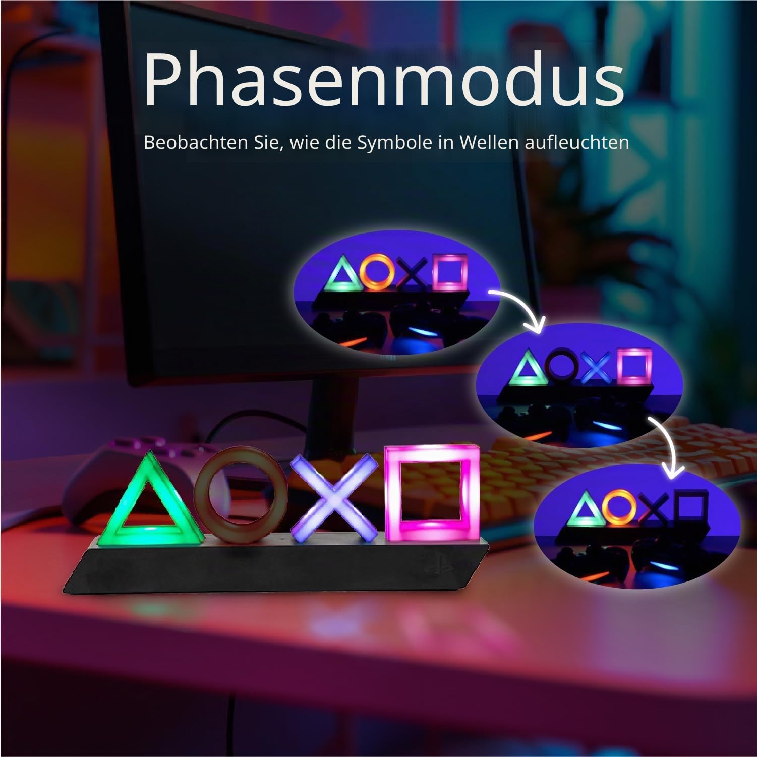 Playstation Z890845 PP4140PS Tasten Symbol Lampe mit Farbwechsel Funktion, Mehrfarbig 31 x 7 x 11 cm