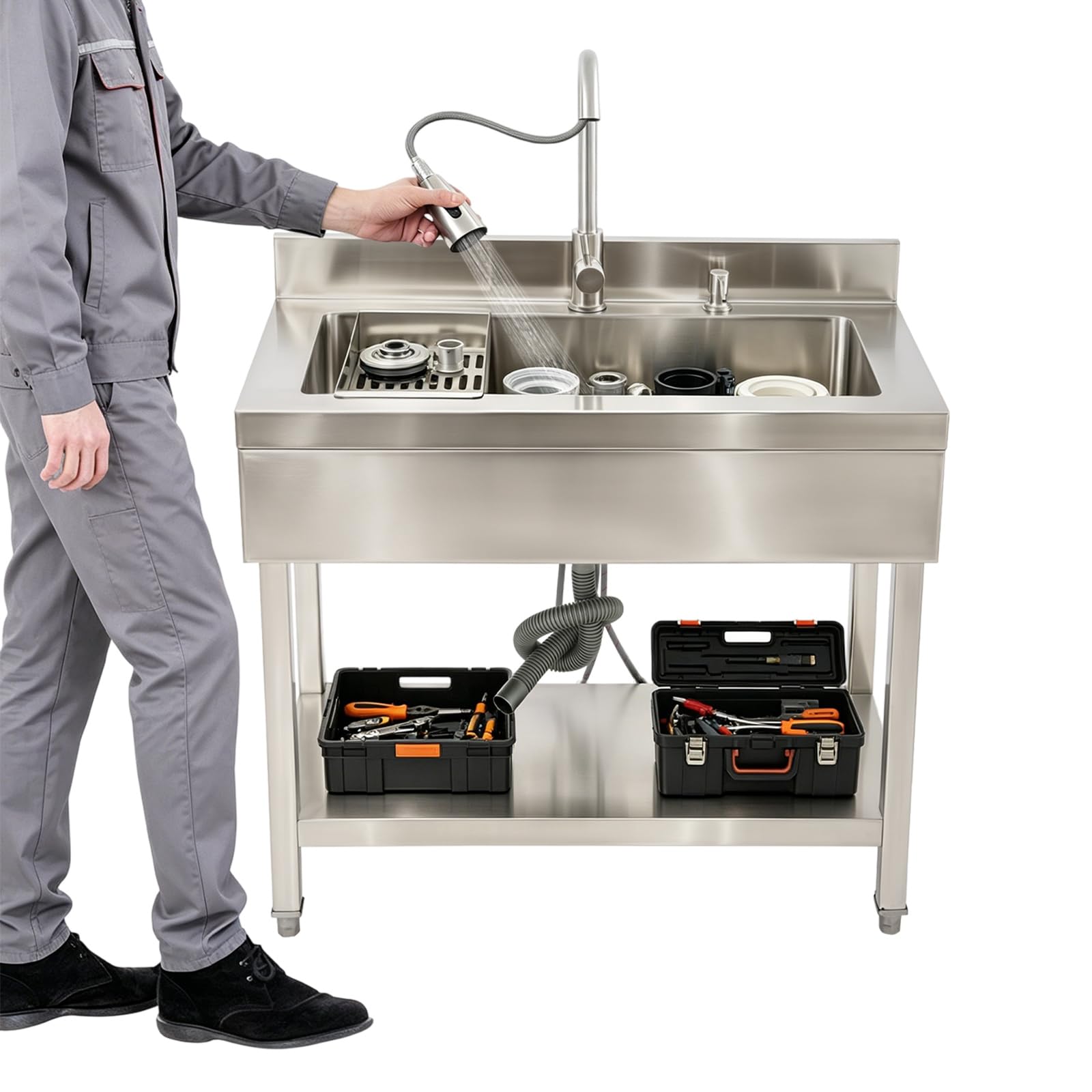 Fregadero independiente de un seno解决空间不足 Lavabo con mueble bajo y grifo multifunción