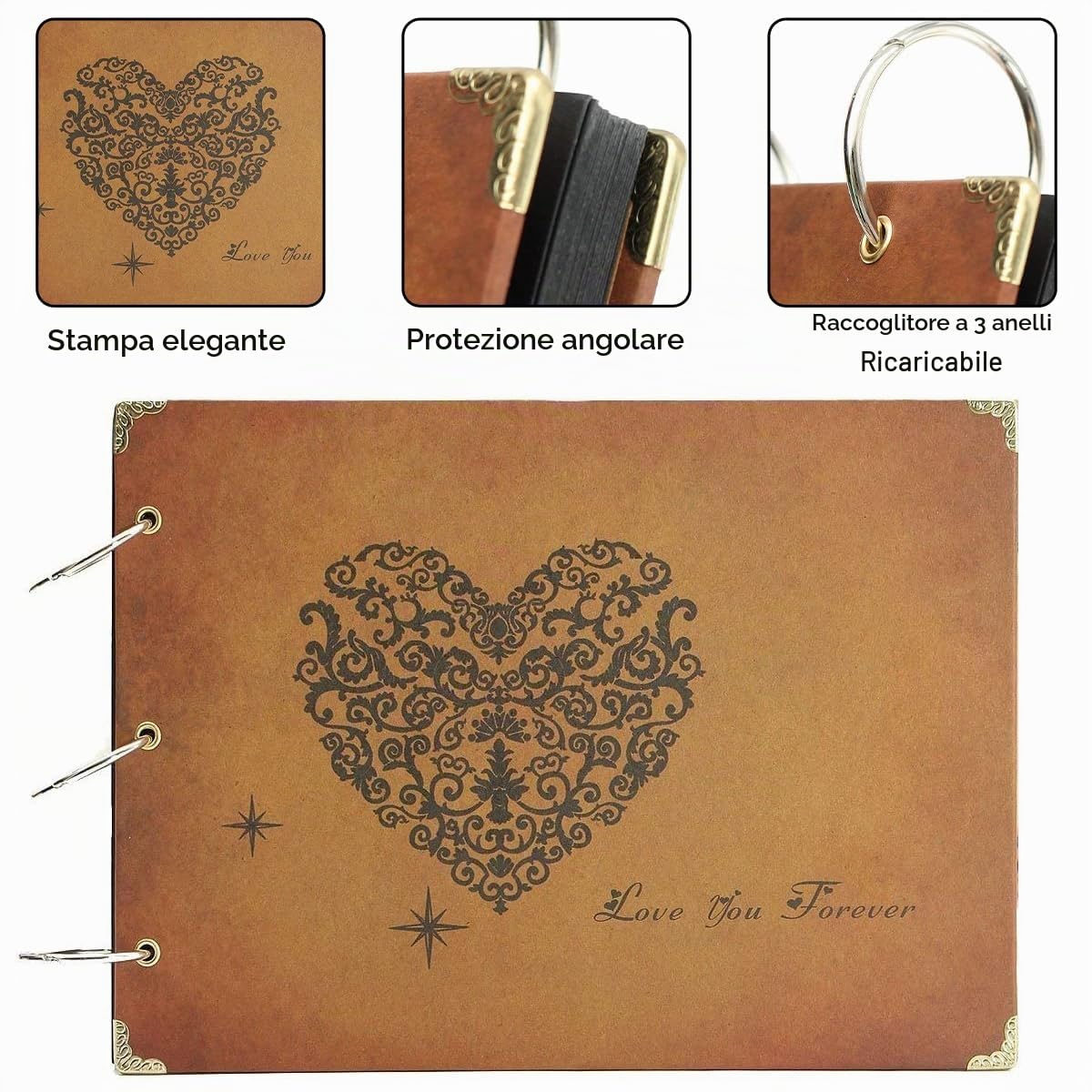 Album Foto,THXMADAM Vintage Scrapbooking Album Fotografico Guest Book Memory Book Retrò Libro degli Ospiti con 60 Pagine Nere per San Valentino Festa della Mamma Anniversario Compleanno Natale Regalo