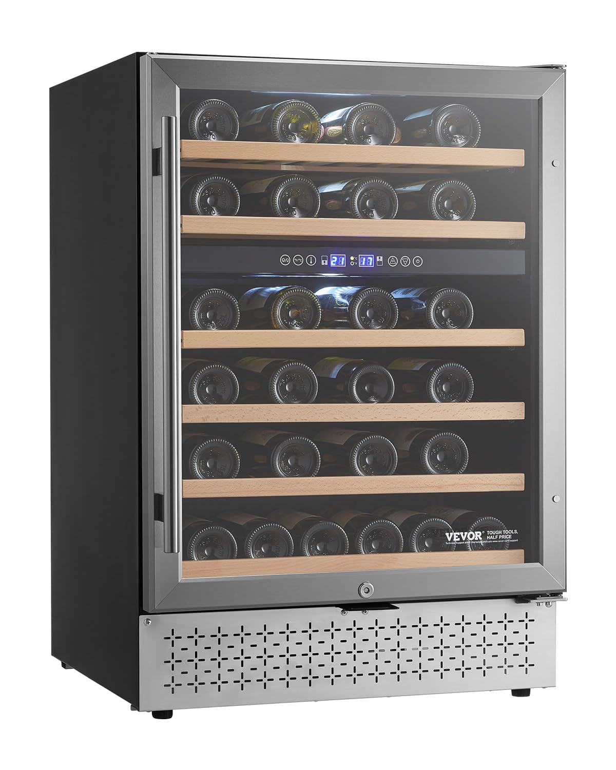 VEVOR Wine Cooler, 46 Bottle Dual Zone Wine Fridge, Built-in & Freestanding Fridge with Glass Door, Adjustable Shelves, Digital Temperature Control,