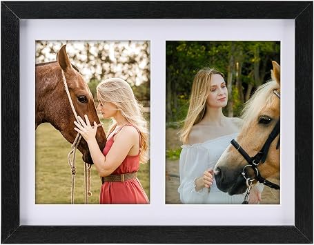 Collage Picture Frame, Double 4x6 Picture Frame with Mat, Fits 8x10 or Two 4x6 Photos, Tempered Glass, for Tabletop or Wall Mount-Rustic Black