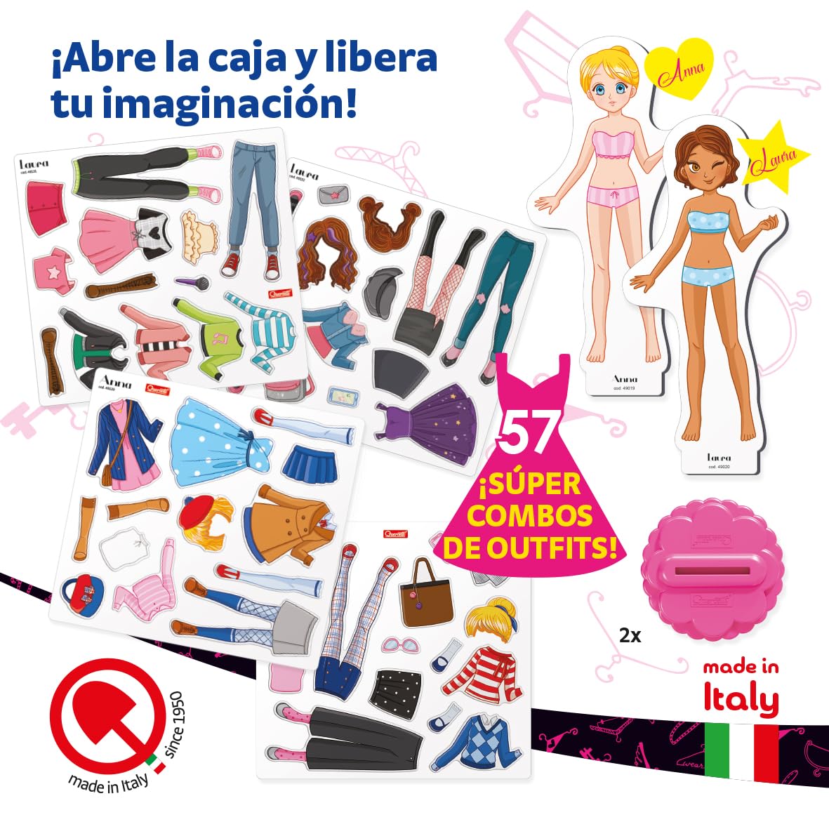 Quercetti Magnetic Fashion Best Friends, Juguetes Niña 5 Años a 9 Años, Juego Magnetico con Muñecas y Ropa, Juguetes Niñas, Juegos Infantiles Creativos para Niñas, Made in Italy