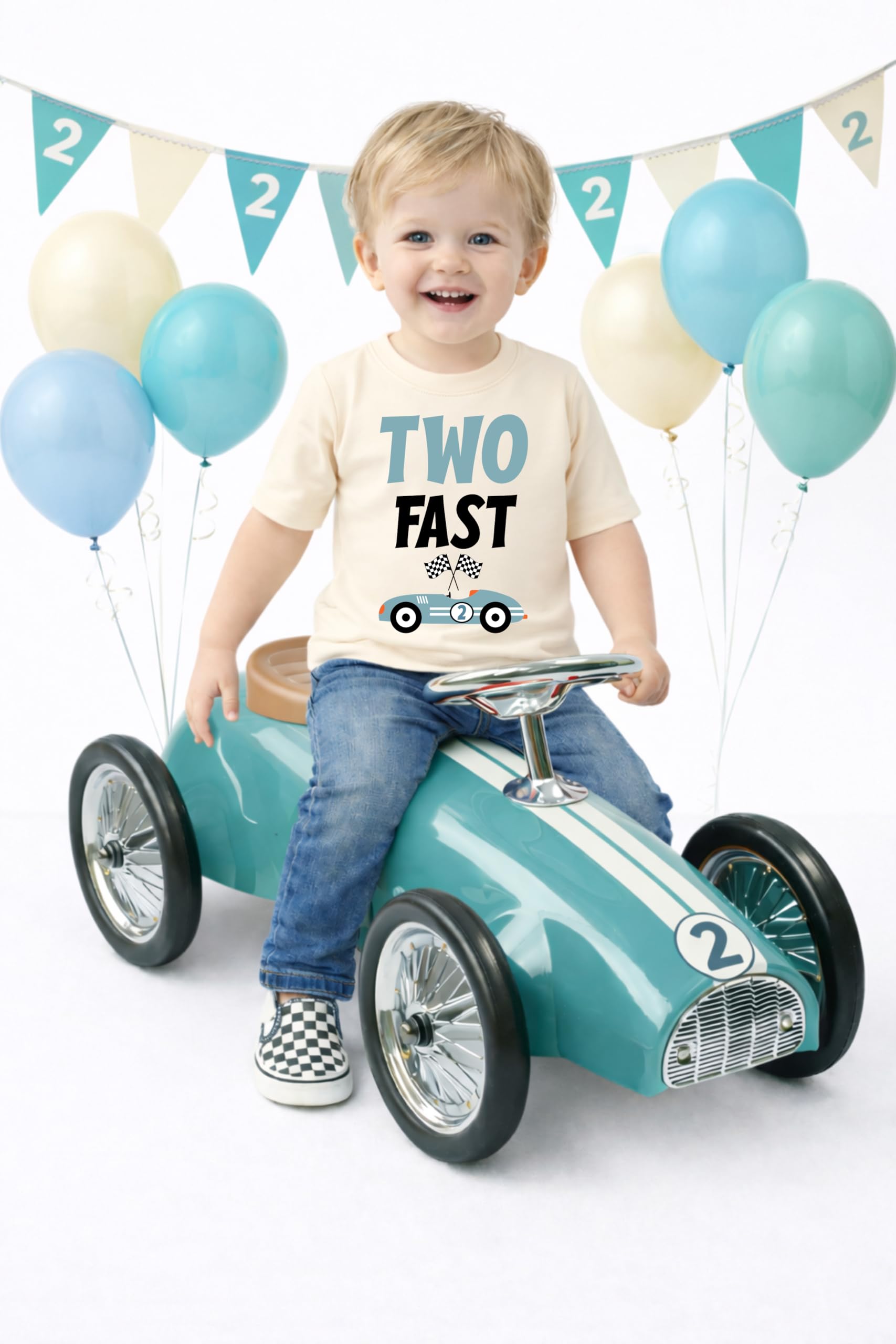 2nd Birthday Boy Shirt – Two Fast Vintage Race Car Baby Boy Birthday Tee - 5