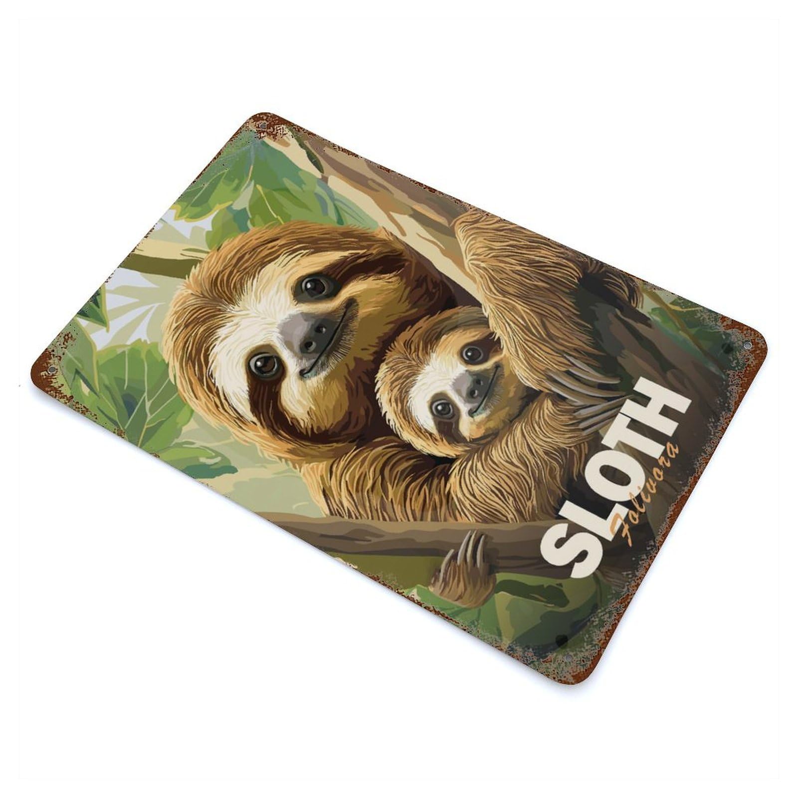 Garage Style Sloth Mom And Baby Aged Metal Wall Plaque 11.8"x7.9", Decorative Metal Wall Art for Bar And Workshop