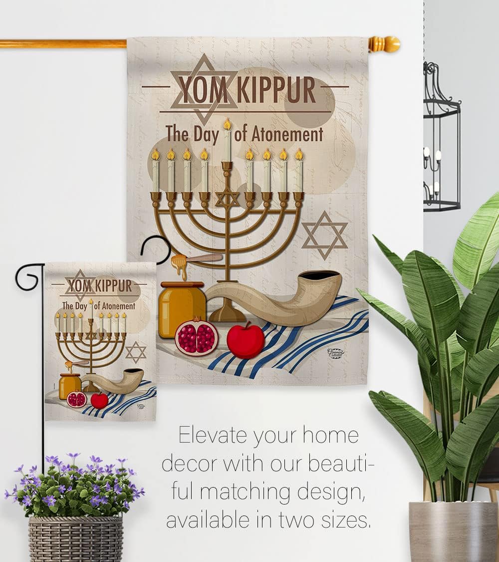 Yom Kippur Garden Flag - Set Dowel Religious the Day of Atonement in Judaism Repentance Prayer - House Decoration Banner Small Yard Gift Double-Sided Made USA 13 X 18.5