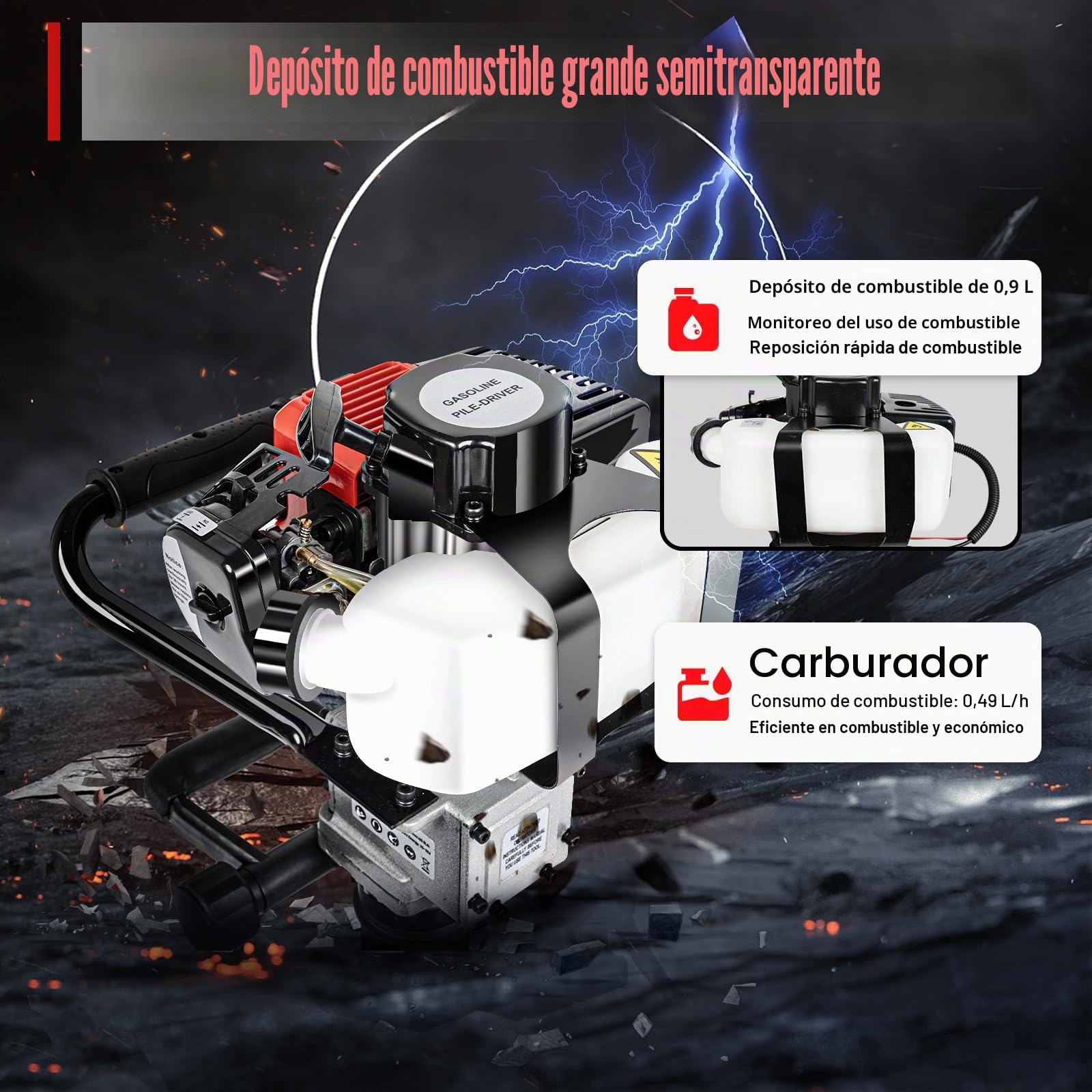 Broca para agujeros de tierra, motor de gasolina, controlador apilable de 2 tiempos, motor de gasolina de 2 tiempos para paisajismo, vallas de carreteras, vallas agrícolas, soporte para