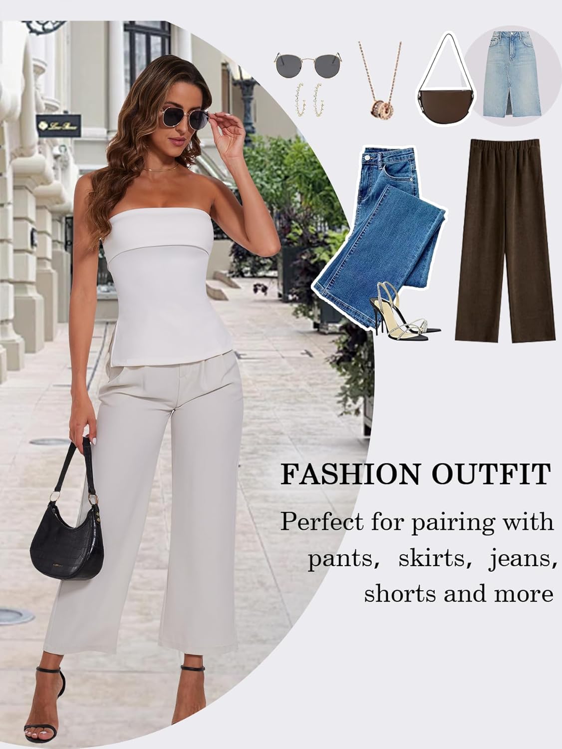 Tube Tops for Women Strapless Top Going Out Split Bandeau Top Slim Off Shoulder Bustier Backless Summer Tops - Image 5