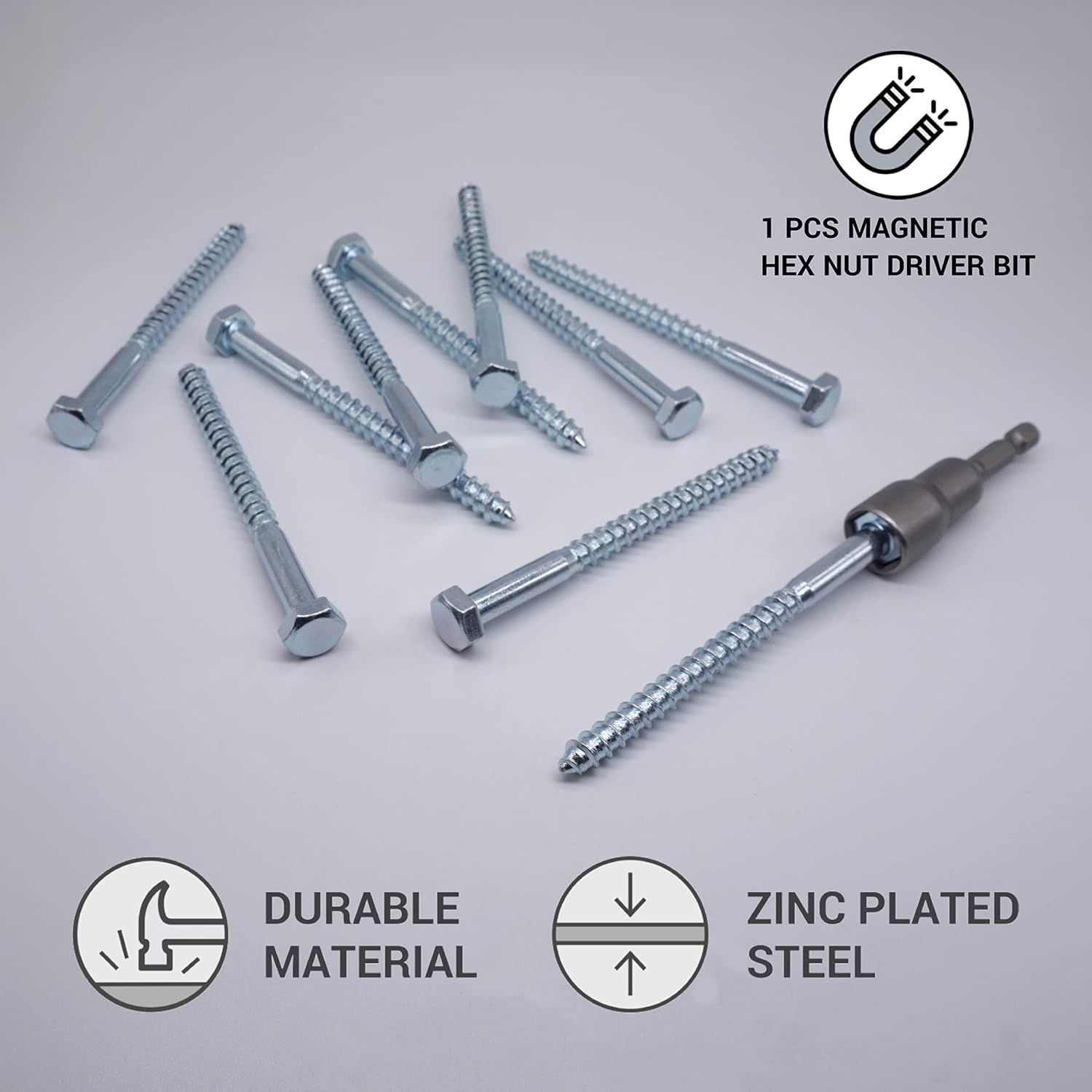 (Pack of 20 pcs) DIN 571 Zinc Plated Steel Hexagon Wood Screws M8 x 100 mm, Coach Screws, Hex Screw, Lag Bolts, Hex Head (20 - Image 4