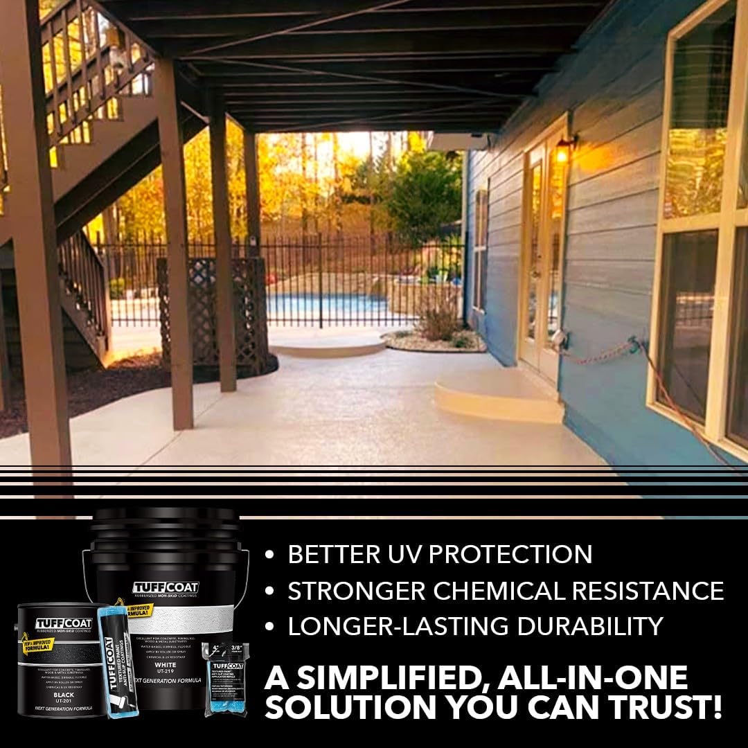 Tuff Coat Medium Texture Rubberized Non-Skid Deck Coating – Textured Non-Slip Safety Surface for Pool Decks, Docks, Boat Ramps, Patios, Walkways & High-Traffic Areas (UT-204 Dark Blue 1-gallon)
