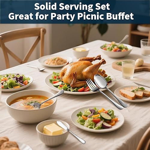 Vista 23 de Juego de cubiertos para 8, 40 piezas de cubiertos de acero inoxidable resistente, incluye cuchillo de carne, tenedor y cuchara, apto