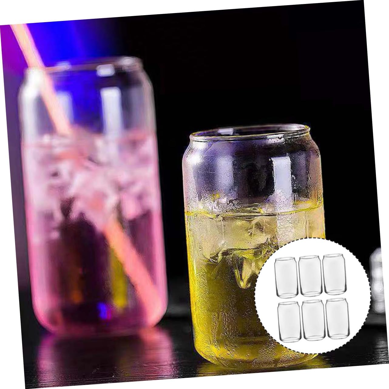 6pcs Can-shaped Glass Cups Reusable Beverage Tumblers for Beer Juice and Cocktails Elegant Design for Parties and Housewarming Gifts