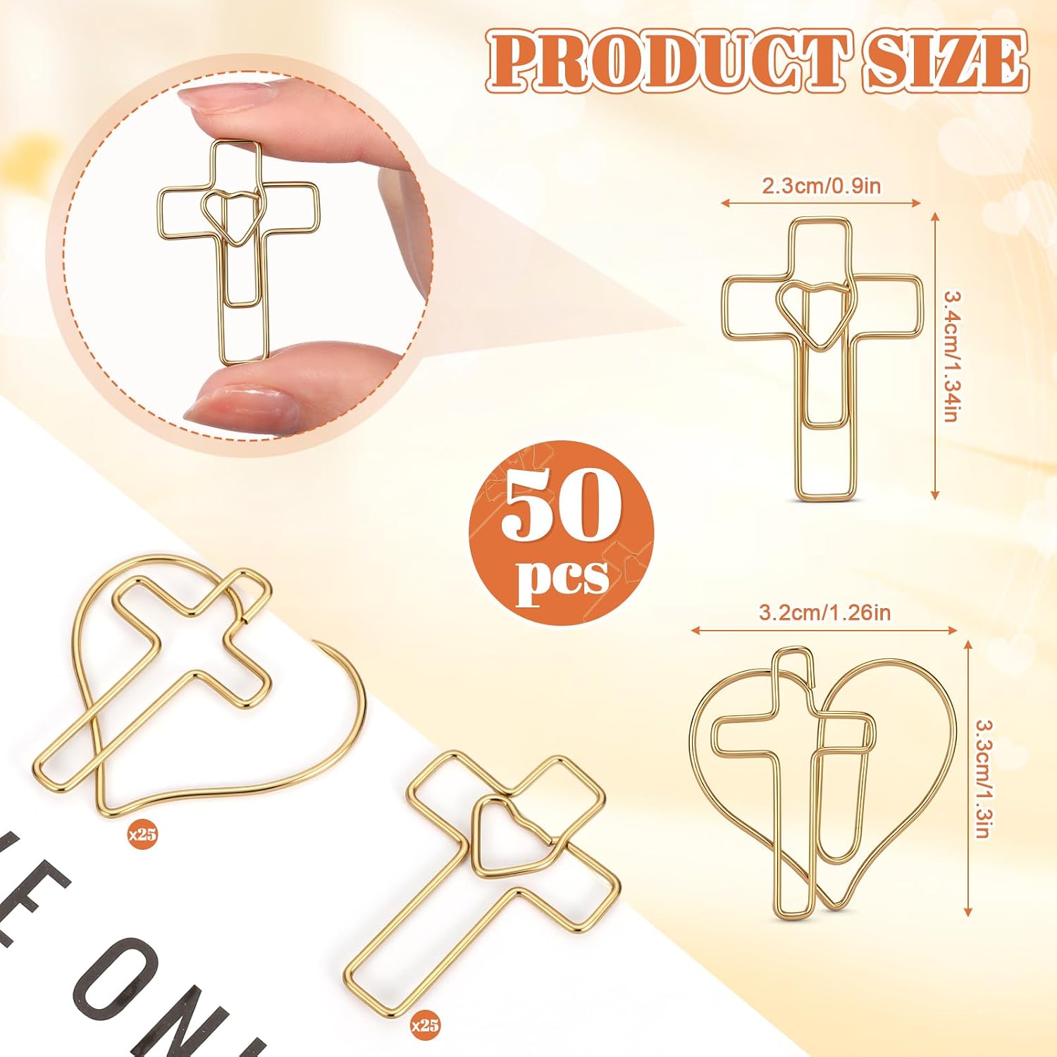 Resurhang 50 Pcs Gold Cross Paper Clips, Big Heart Little Heart Bible image 2
