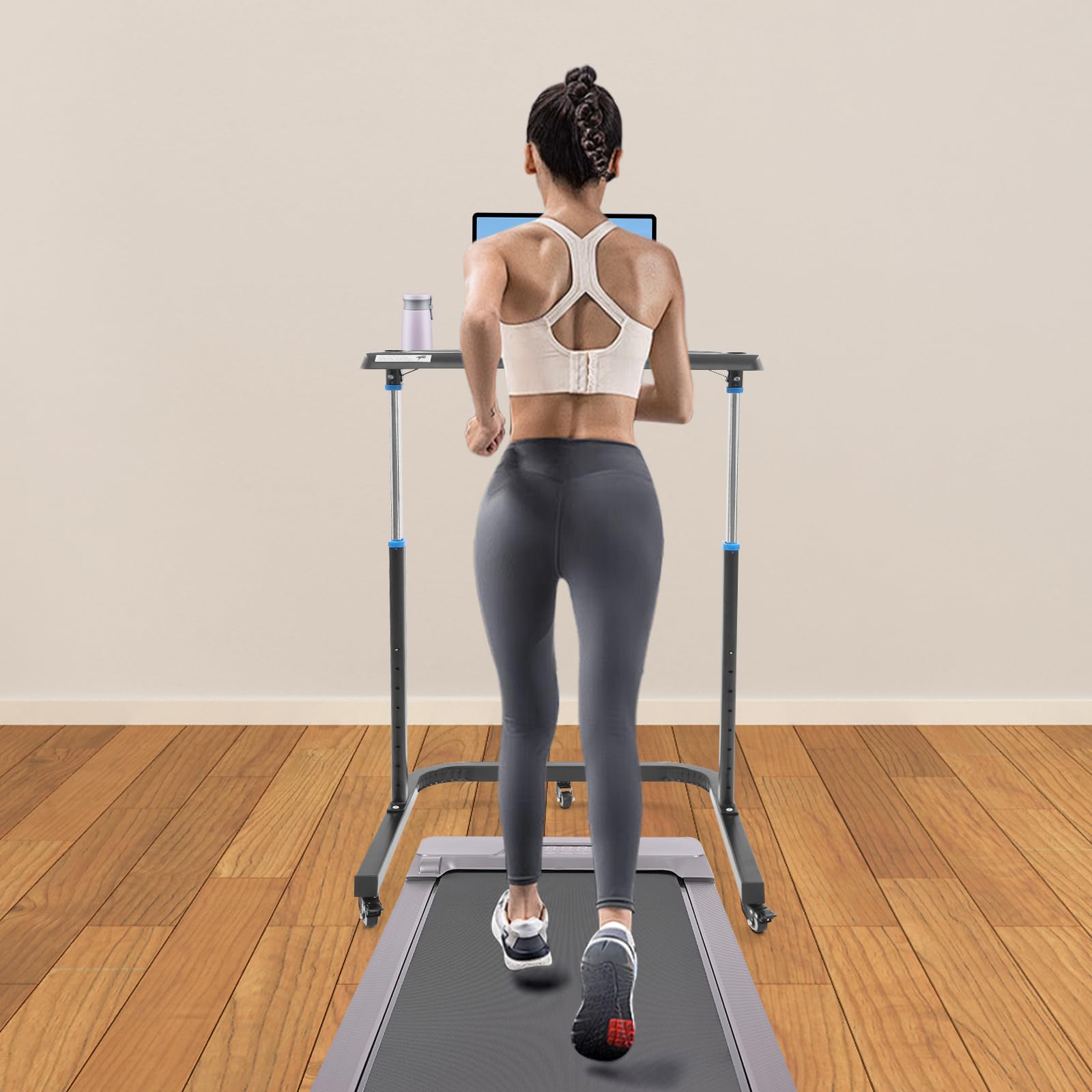 Bureau pour vélo et ordinateur avec roues d’entraînement, 82–120 cm Hauteur réglable, tapis de marche, bureau tapis roulant, tapis roulant debout, vélo d’entraînement, table de fitness