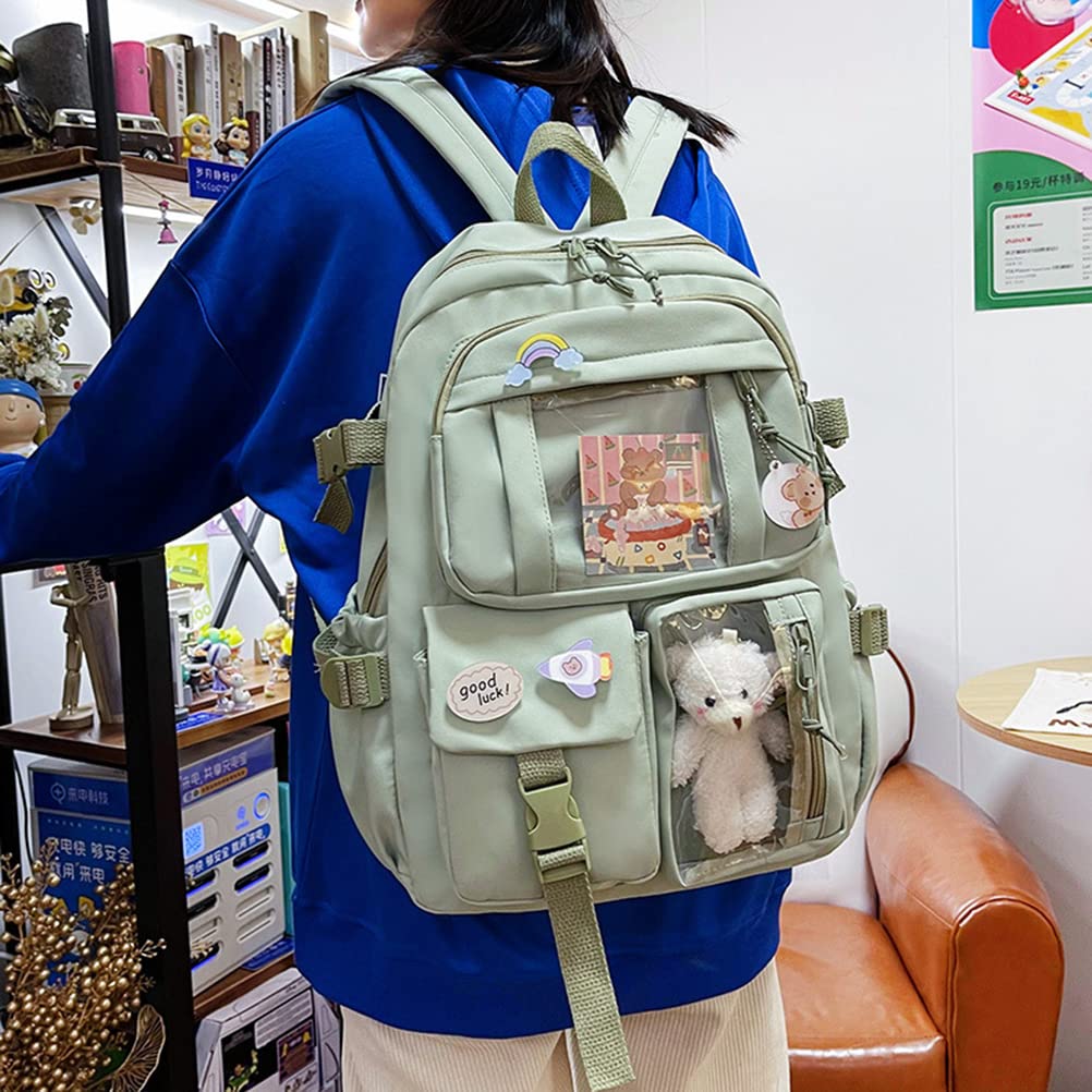 Kawaii - Mochila escolar con diseño de oso de osito, bonita mochila de gran capacidad y mochila japonesa con múltiples bolsillos para adolescentes